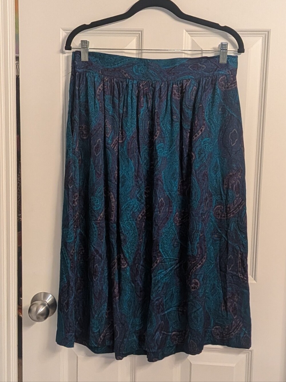 Vintage Pliers Blue Teal Paisley Midi Skirt